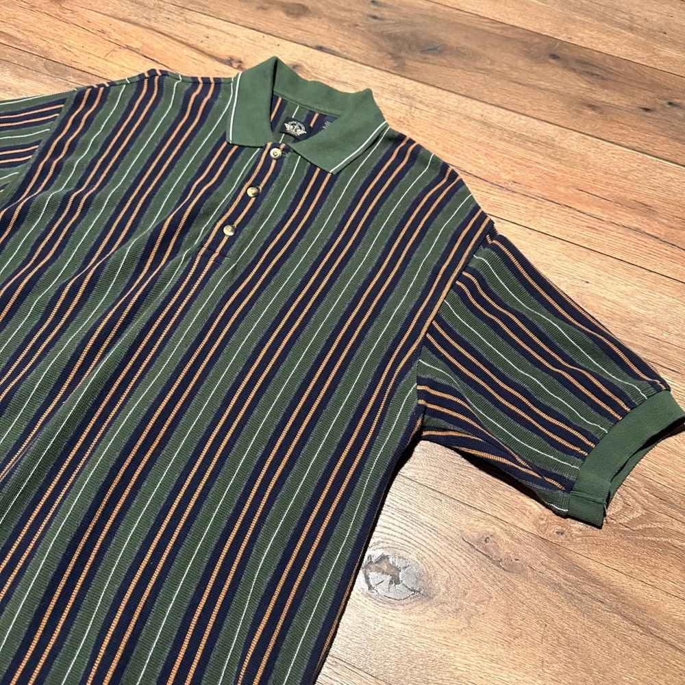 Vintage Dockers Green Striped Polo Shirt Mens M